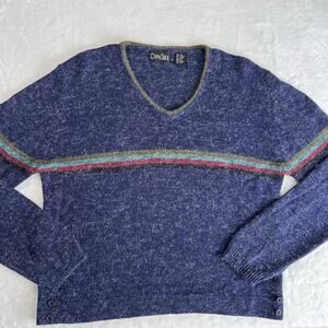 Denial Y2K Vintage V-Neck Blue Stripe Sweater Silk Blend Women's size Large